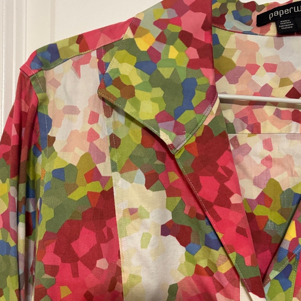 Paperwhite Multicolor Floral-Print Button-Down Shirt with French Cuffs - Picture 9 of 14